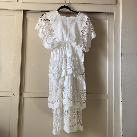 FARM Rio | Dresses | Farm Rio Off White Richelieu Midi Dress | Poshmark